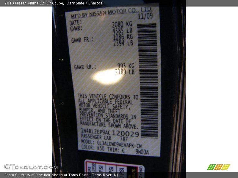 Dark Slate / Charcoal 2010 Nissan Altima 3.5 SR Coupe