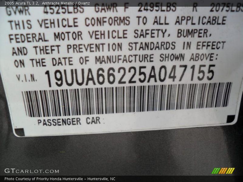Anthracite Metallic / Quartz 2005 Acura TL 3.2