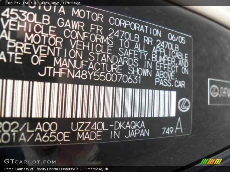 Black Onyx / Ecru Beige 2005 Lexus SC 430