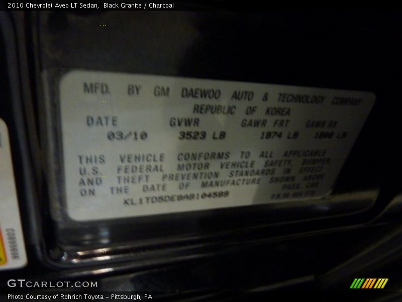 Black Granite / Charcoal 2010 Chevrolet Aveo LT Sedan