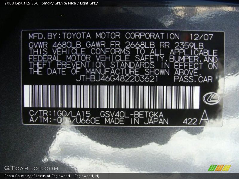 Smoky Granite Mica / Light Gray 2008 Lexus ES 350