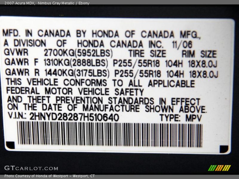 Nimbus Gray Metallic / Ebony 2007 Acura MDX