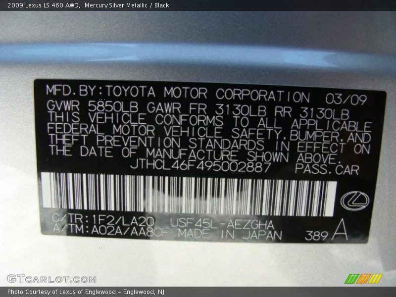 Mercury Silver Metallic / Black 2009 Lexus LS 460 AWD