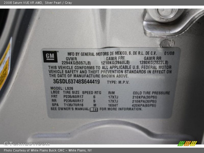Silver Pearl / Gray 2008 Saturn VUE XR AWD