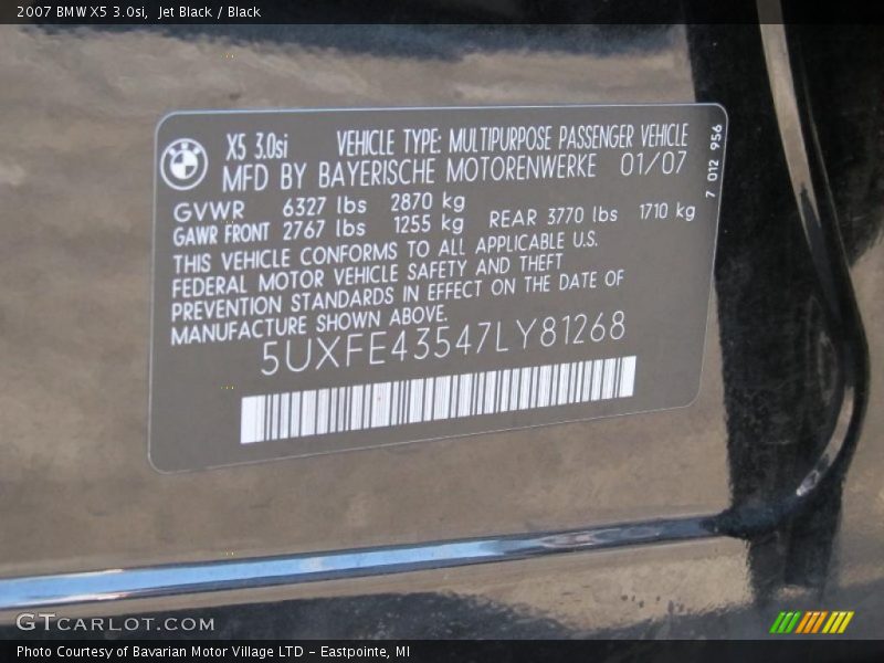Jet Black / Black 2007 BMW X5 3.0si