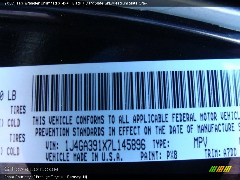 Black / Dark Slate Gray/Medium Slate Gray 2007 Jeep Wrangler Unlimited X 4x4