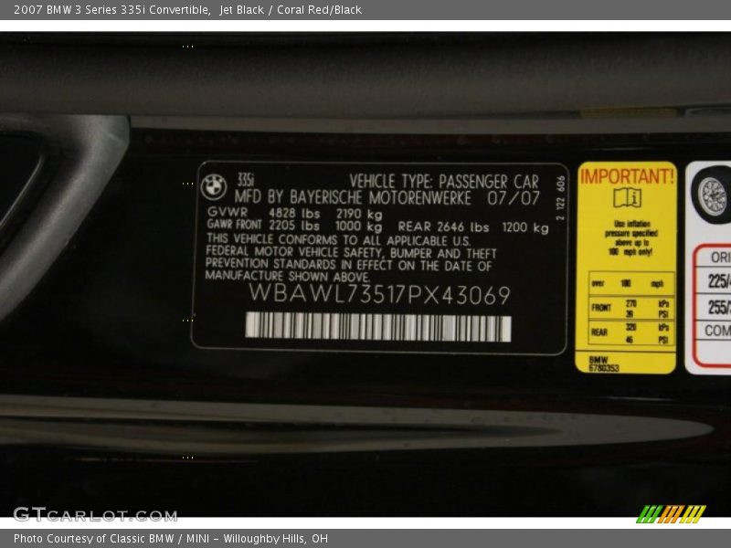 Jet Black / Coral Red/Black 2007 BMW 3 Series 335i Convertible