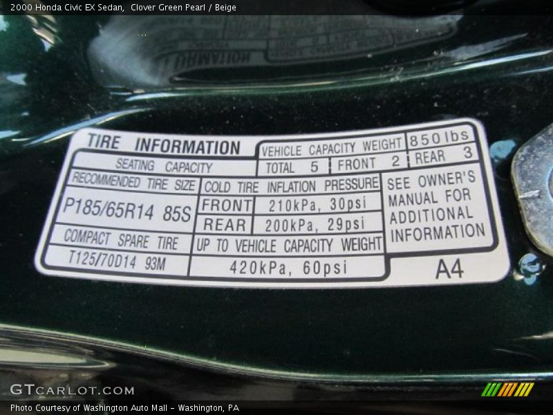 Clover Green Pearl / Beige 2000 Honda Civic EX Sedan