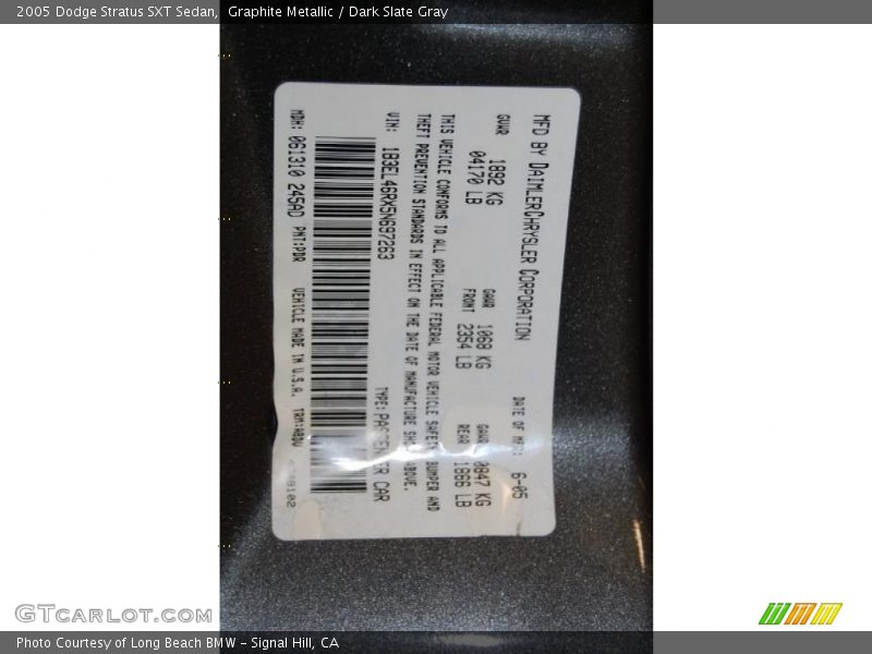 Graphite Metallic / Dark Slate Gray 2005 Dodge Stratus SXT Sedan