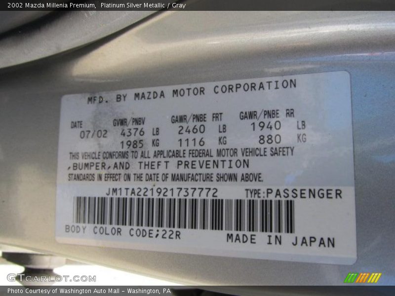 Platinum Silver Metallic / Gray 2002 Mazda Millenia Premium