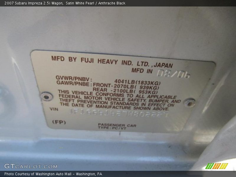 Satin White Pearl / Anthracite Black 2007 Subaru Impreza 2.5i Wagon