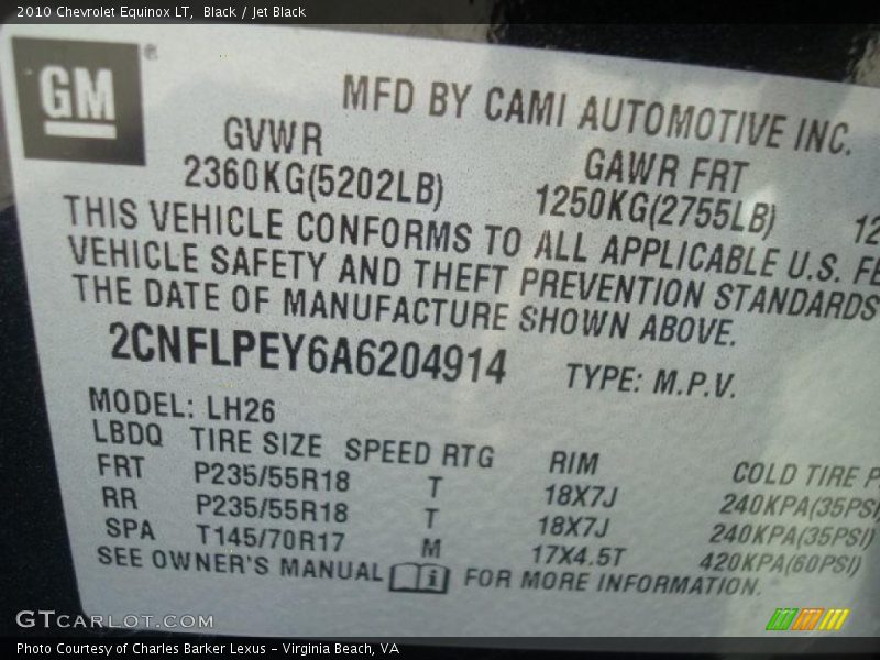 Black / Jet Black 2010 Chevrolet Equinox LT