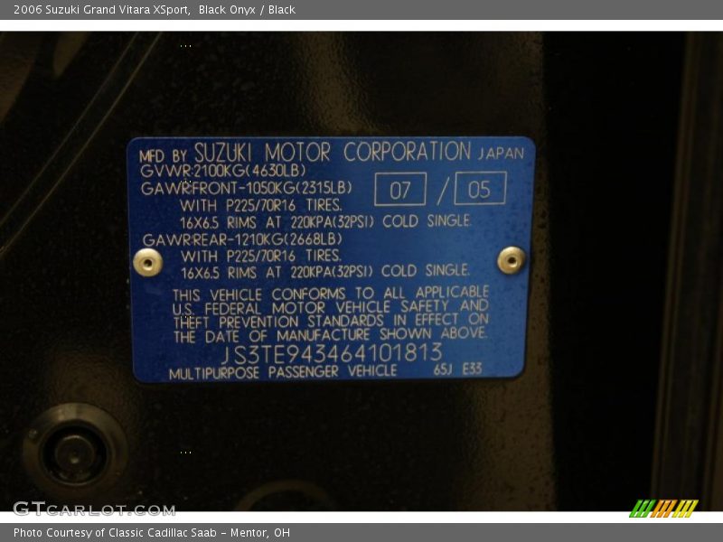 Black Onyx / Black 2006 Suzuki Grand Vitara XSport