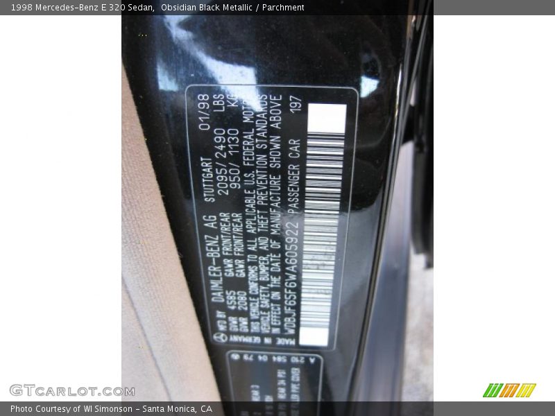 Obsidian Black Metallic / Parchment 1998 Mercedes-Benz E 320 Sedan