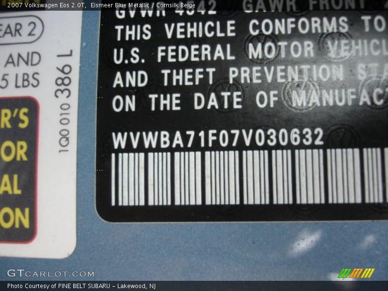 Eismeer Blue Metallic / Cornsilk Beige 2007 Volkswagen Eos 2.0T