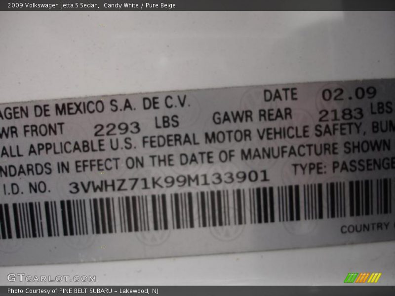 Candy White / Pure Beige 2009 Volkswagen Jetta S Sedan