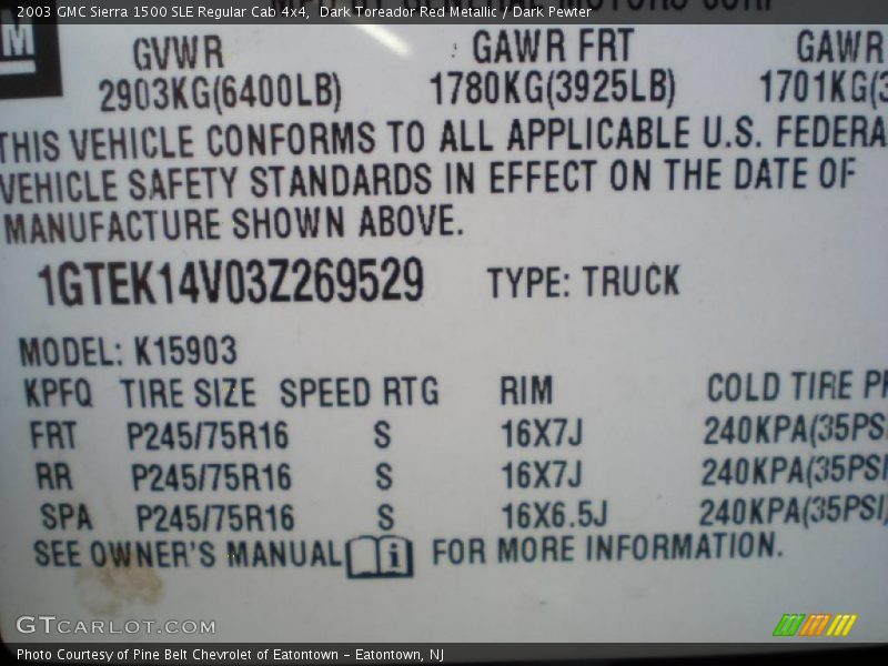 Dark Toreador Red Metallic / Dark Pewter 2003 GMC Sierra 1500 SLE Regular Cab 4x4