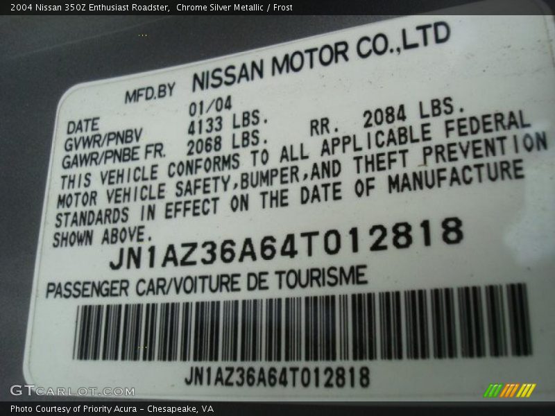 Chrome Silver Metallic / Frost 2004 Nissan 350Z Enthusiast Roadster