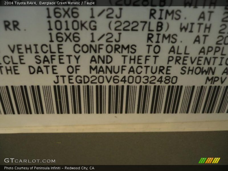 Everglade Green Metallic / Taupe 2004 Toyota RAV4