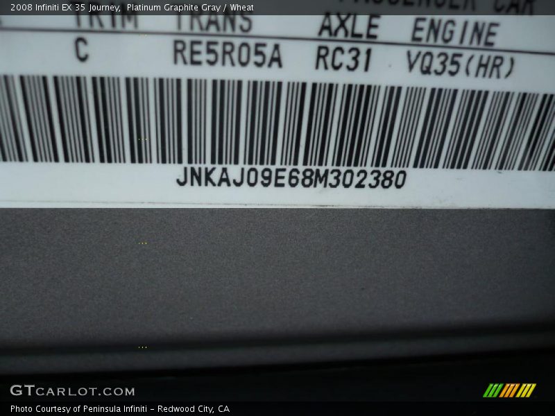 Platinum Graphite Gray / Wheat 2008 Infiniti EX 35 Journey