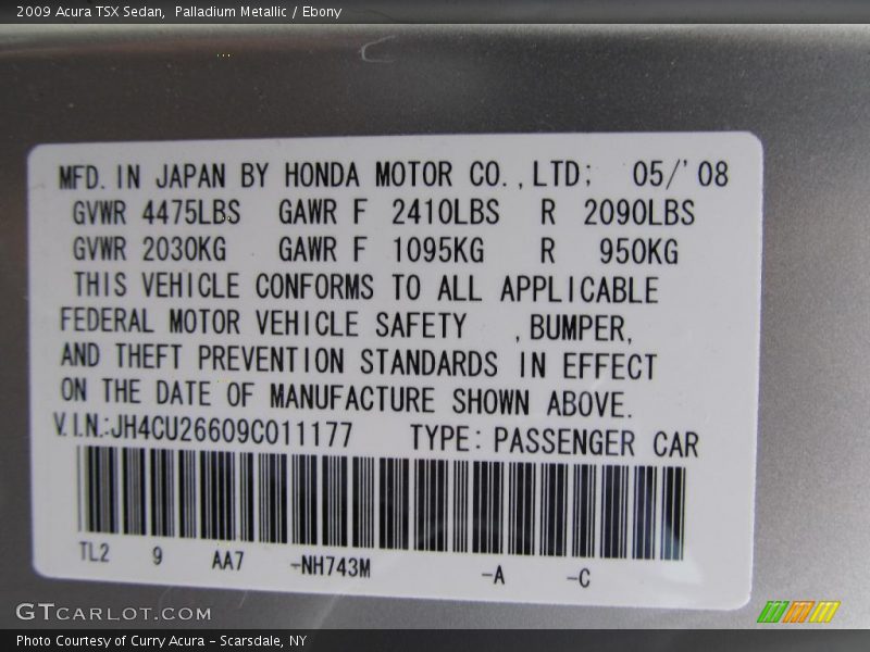 Palladium Metallic / Ebony 2009 Acura TSX Sedan