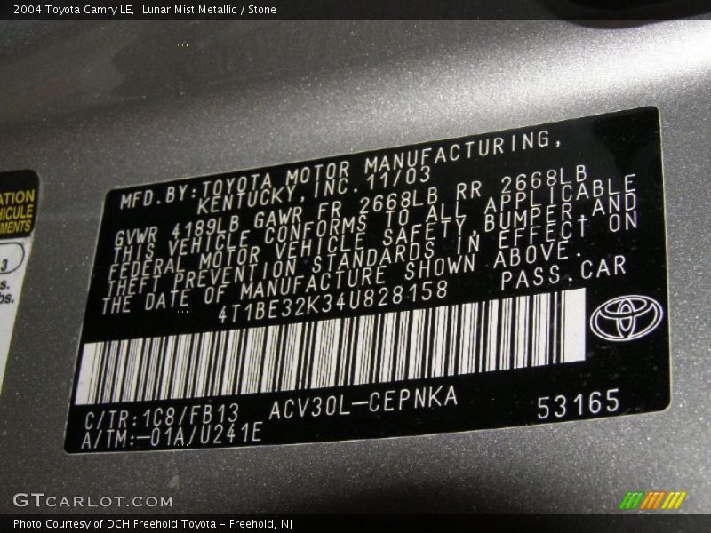 Lunar Mist Metallic / Stone 2004 Toyota Camry LE