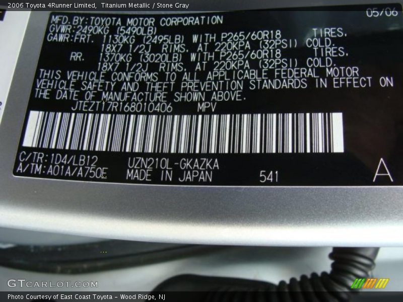 2006 4Runner Limited Titanium Metallic Color Code 1D4