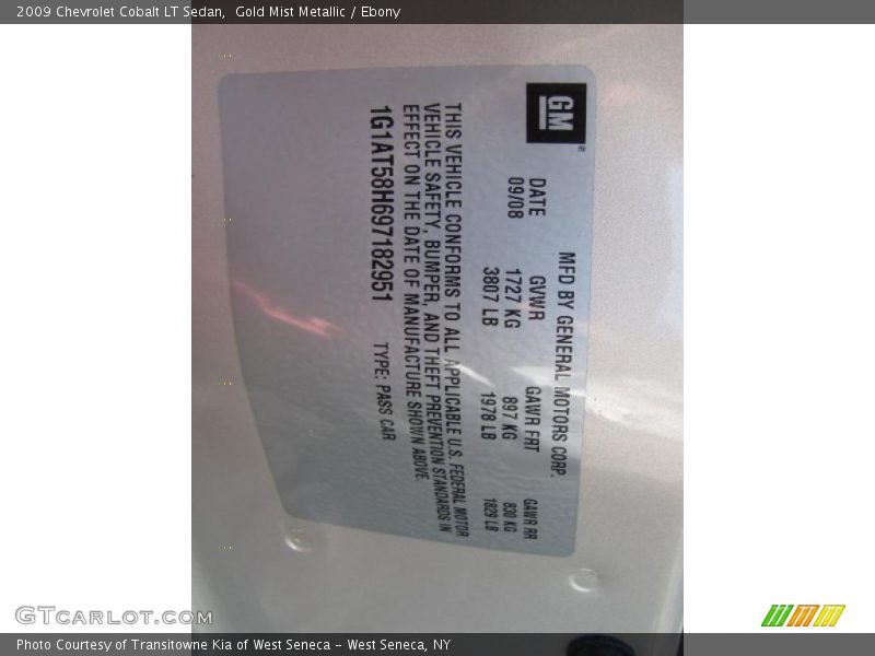 Gold Mist Metallic / Ebony 2009 Chevrolet Cobalt LT Sedan