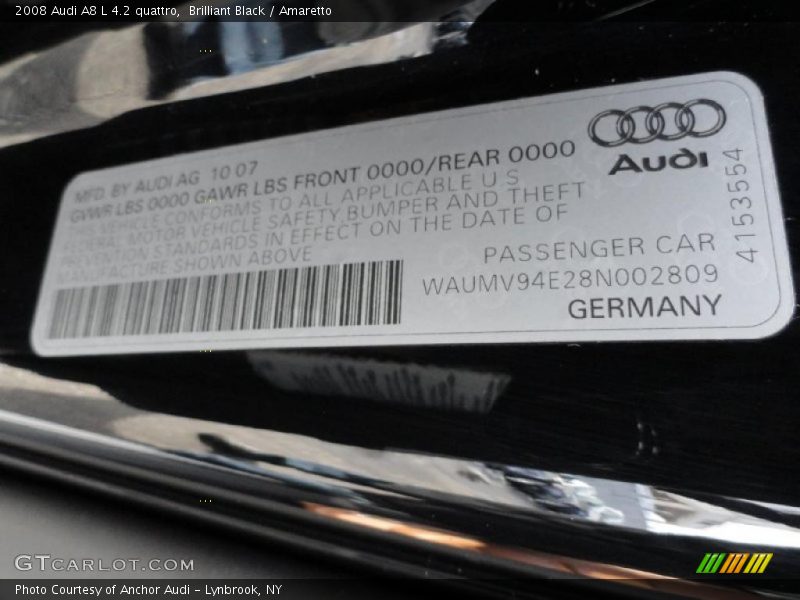 Brilliant Black / Amaretto 2008 Audi A8 L 4.2 quattro