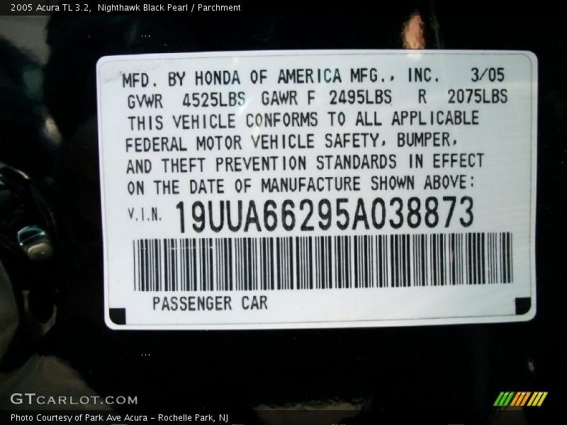 Nighthawk Black Pearl / Parchment 2005 Acura TL 3.2