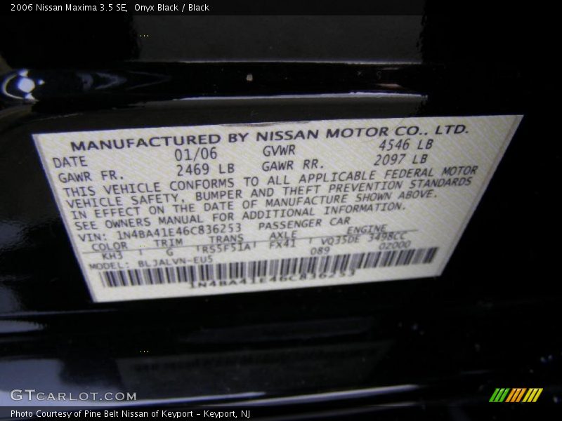 Onyx Black / Black 2006 Nissan Maxima 3.5 SE