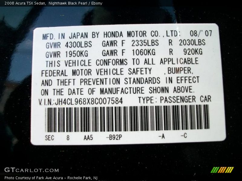 Nighthawk Black Pearl / Ebony 2008 Acura TSX Sedan