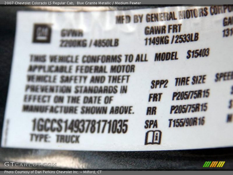 Blue Granite Metallic / Medium Pewter 2007 Chevrolet Colorado LS Regular Cab