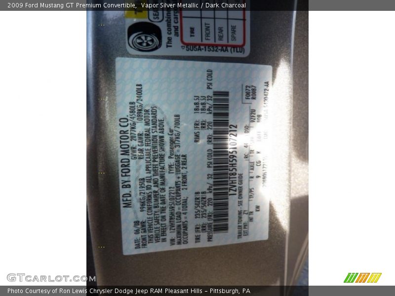 2009 Mustang GT Premium Convertible Vapor Silver Metallic Color Code ZY