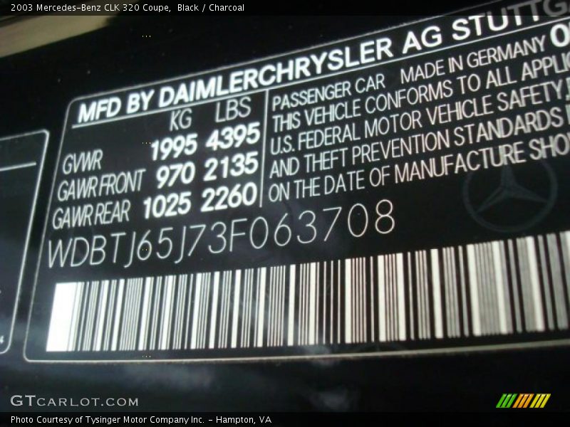 Black / Charcoal 2003 Mercedes-Benz CLK 320 Coupe