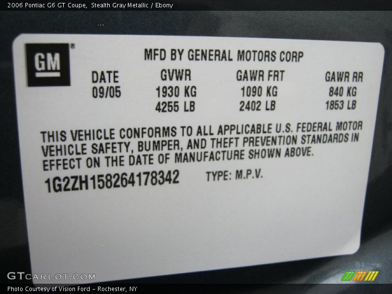 Stealth Gray Metallic / Ebony 2006 Pontiac G6 GT Coupe