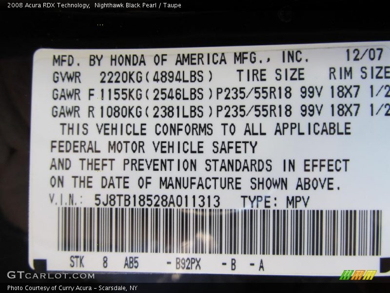 Nighthawk Black Pearl / Taupe 2008 Acura RDX Technology