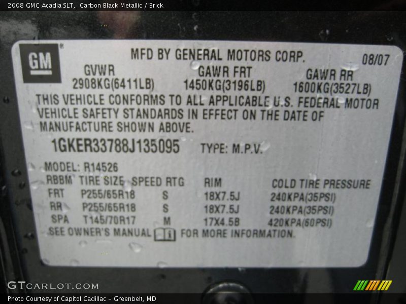 Carbon Black Metallic / Brick 2008 GMC Acadia SLT