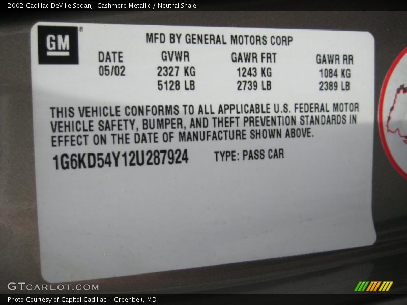 Cashmere Metallic / Neutral Shale 2002 Cadillac DeVille Sedan