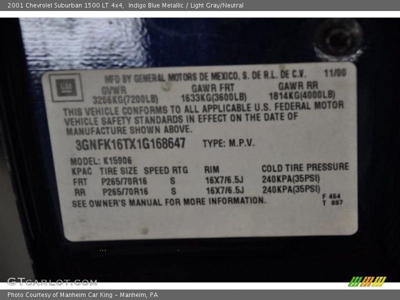 Indigo Blue Metallic / Light Gray/Neutral 2001 Chevrolet Suburban 1500 LT 4x4