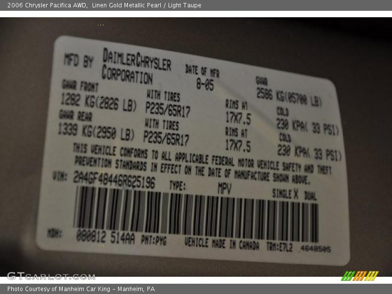 Linen Gold Metallic Pearl / Light Taupe 2006 Chrysler Pacifica AWD