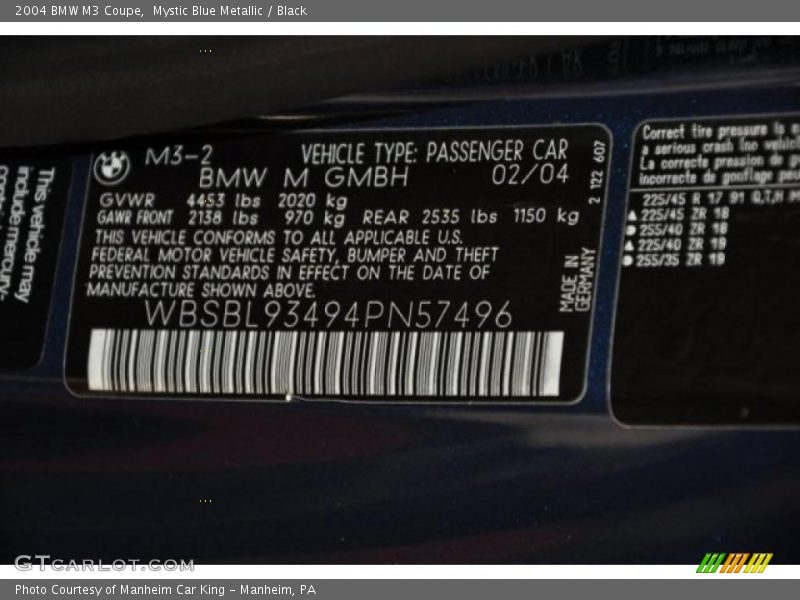 Mystic Blue Metallic / Black 2004 BMW M3 Coupe
