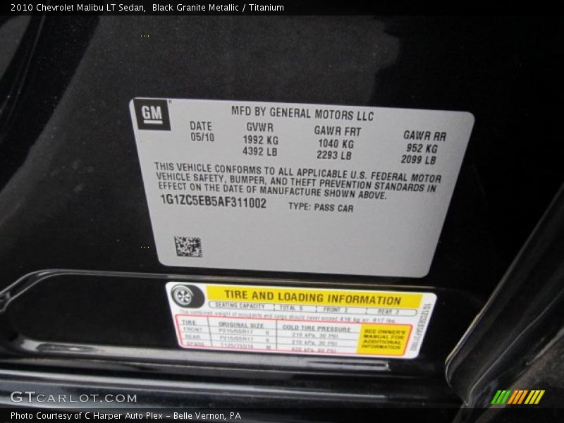 Black Granite Metallic / Titanium 2010 Chevrolet Malibu LT Sedan