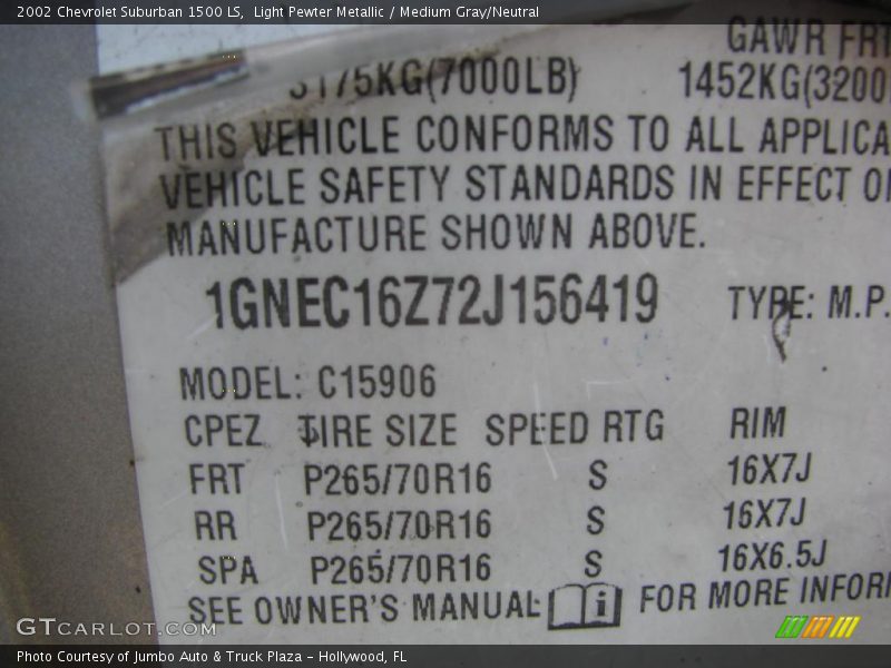 Light Pewter Metallic / Medium Gray/Neutral 2002 Chevrolet Suburban 1500 LS