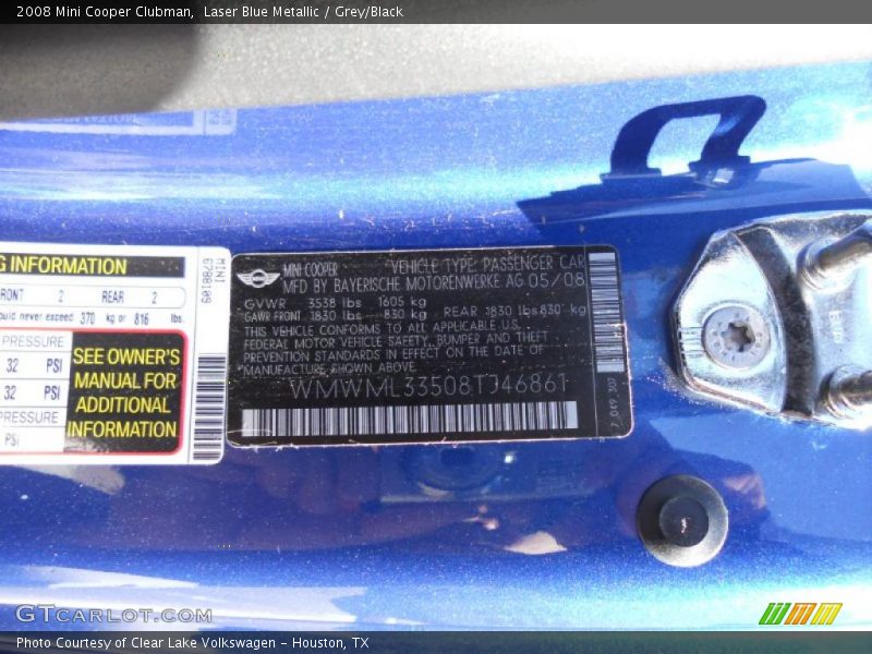 Laser Blue Metallic / Grey/Black 2008 Mini Cooper Clubman