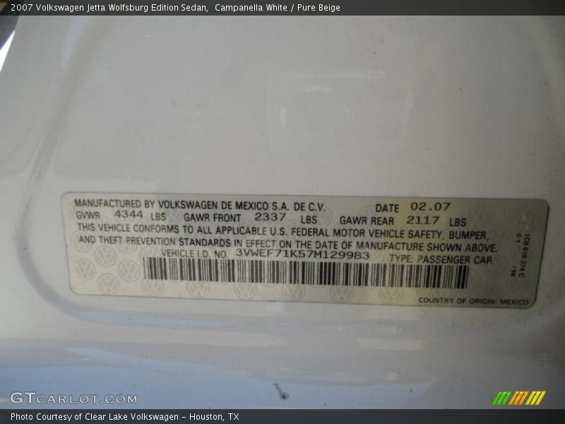 Campanella White / Pure Beige 2007 Volkswagen Jetta Wolfsburg Edition Sedan