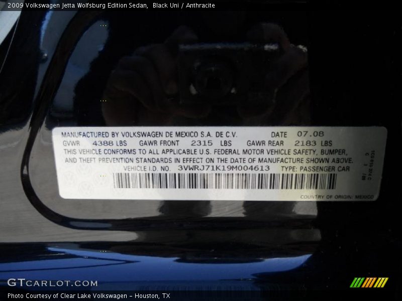 Black Uni / Anthracite 2009 Volkswagen Jetta Wolfsburg Edition Sedan