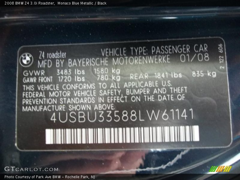 Monaco Blue Metallic / Black 2008 BMW Z4 3.0i Roadster