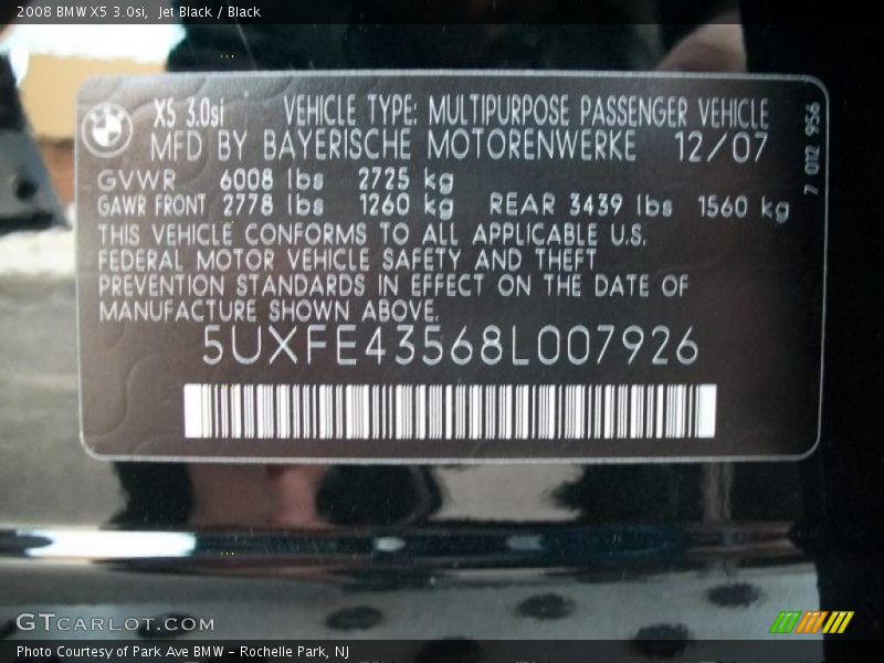 Jet Black / Black 2008 BMW X5 3.0si