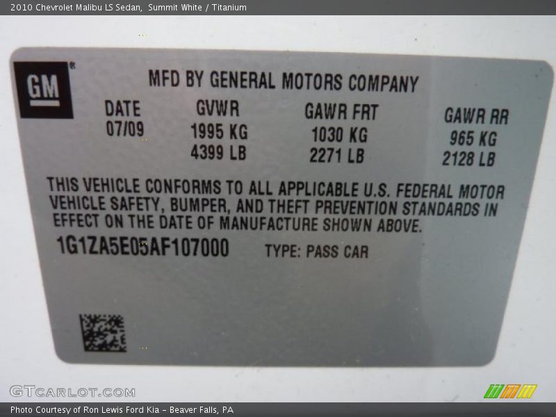 Summit White / Titanium 2010 Chevrolet Malibu LS Sedan